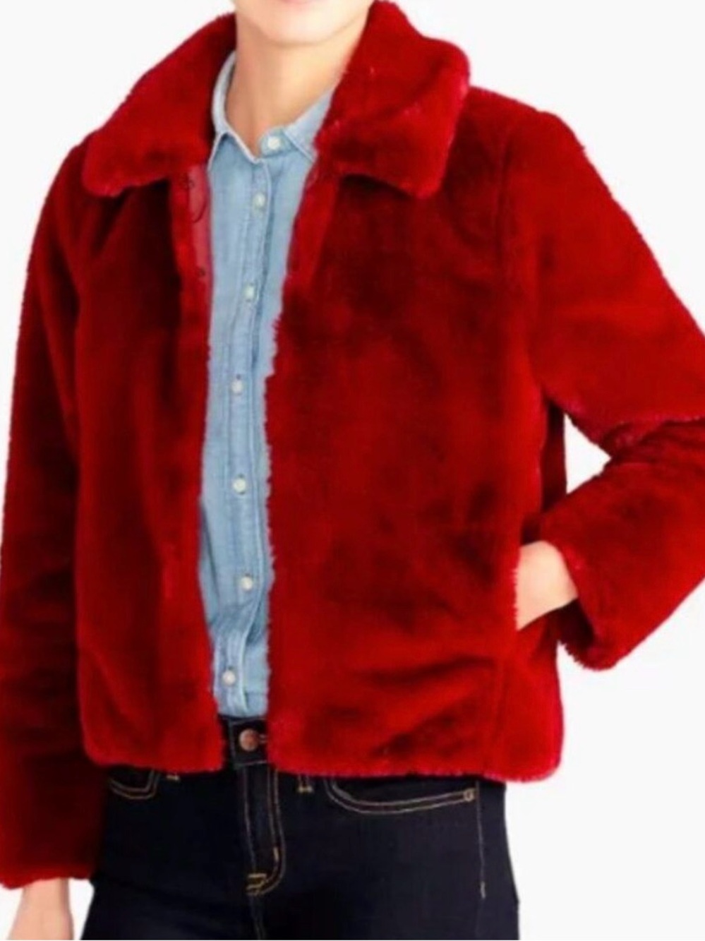 J. Crew Dark Red Faux-Fur Teddy Jacket
